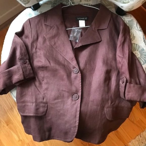VENUS Linen Short-Sleeved Blazer - Size 14 Brand New - Picture 1 of 5